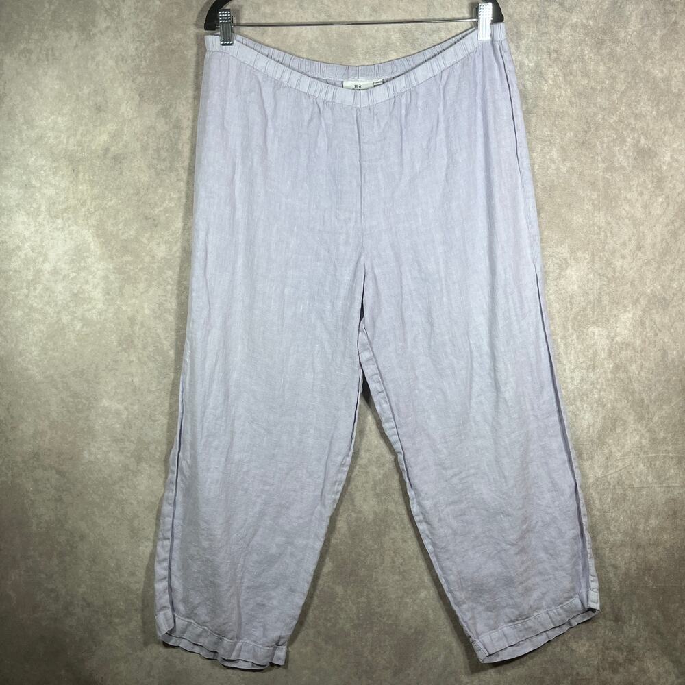 Hot Cotton‎ Linen Pants Womens Medium Purple Cropped Pull On Straight High Rise